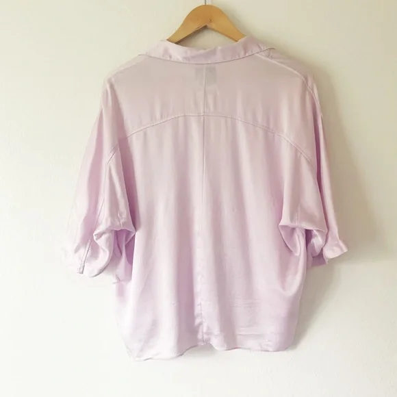 NEW Vince Satin 100% Silk Pajama Shirt Blouse, Pale Iris (Purple) Size S $295 - Picture 7 of 10